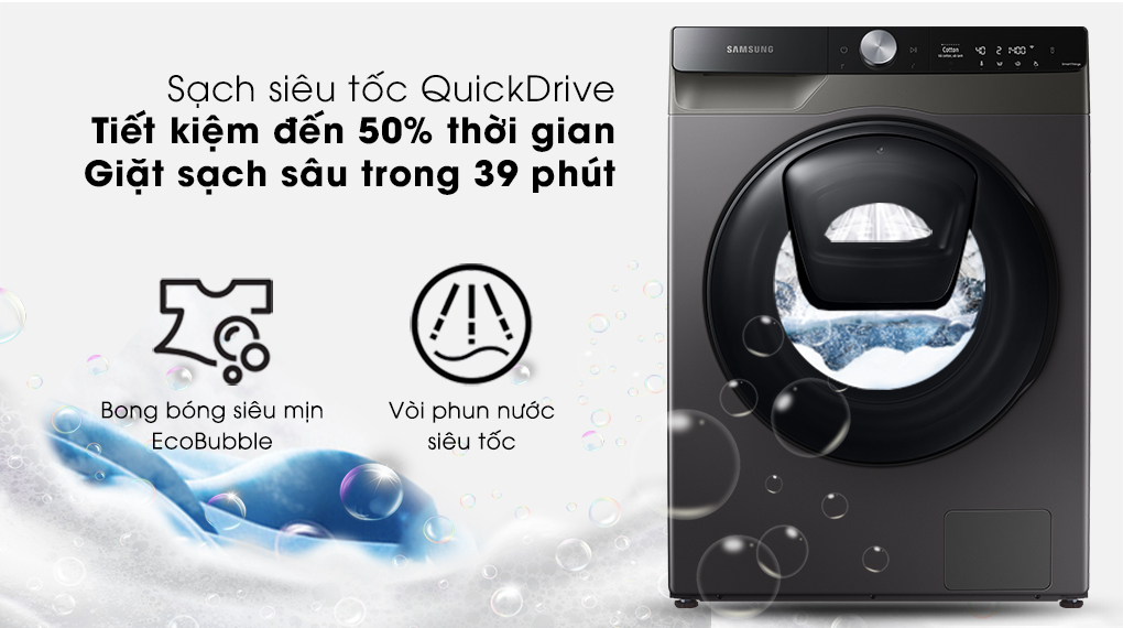 Máy giặt sấy Samsung WD95T754DBX/SV inverter giặt 9.5kg sấy 6kg - Thế Giới Máy Giặt