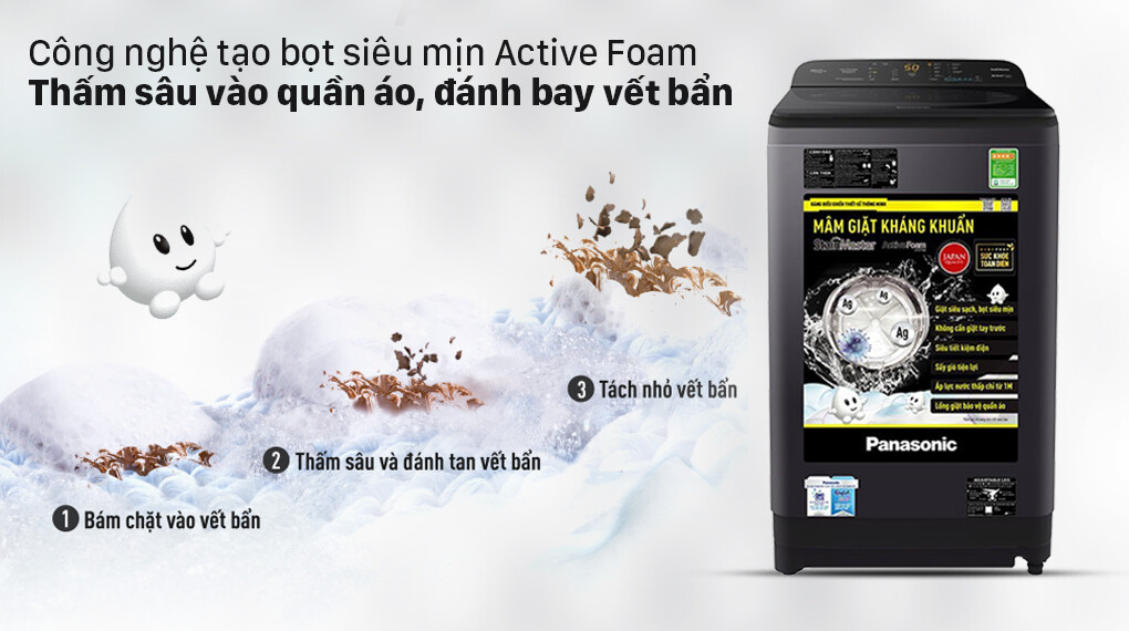 Máy giặt Panasonic NA-F100A9BRV – Giặt sạch vượt trội với công nghệ tạo bọt siêu mịn Active Foam