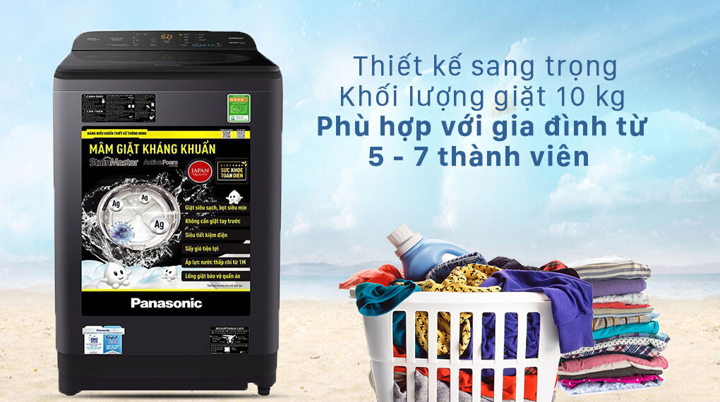Máy giặt Panasonic giá rẻ – Thiết kế hiện đại, giặt tối đa 10kg cho gia đình đông người