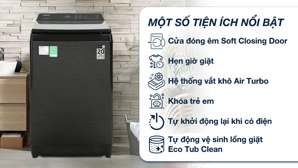 Máy giặt Samsung 12kg – Đa tiện ích thông minh, sử dụng an toàn
