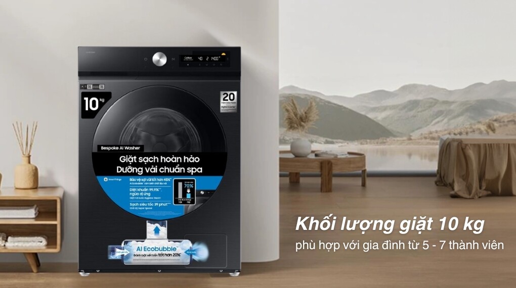 Máy giặt Samsung WW10DB7U34GBSV – Đáp ứng tối ưu nhu cầu giặt giũ cho gia đình đông người