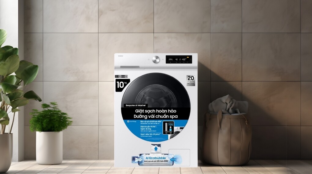 Máy giặt Samsung WW10DB7U34GWSV Inverter 10kg – Thiết kế hiện đại, giặt sạch tối ưu