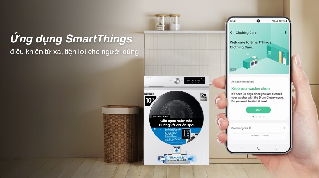 Máy giặt Samsung WW10DB7U34GWSV giá rẻ – Tiện ích thông minh, dễ sử dụng
