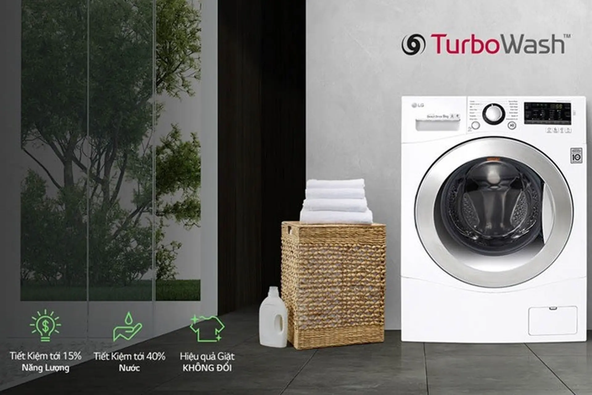 Máy giặt LG Inverter 11 kg FV1411S4P tiết kiệm thời gian giặt giũ, giặt sạch và nhanh hơn với công nghệ Turbo Wash