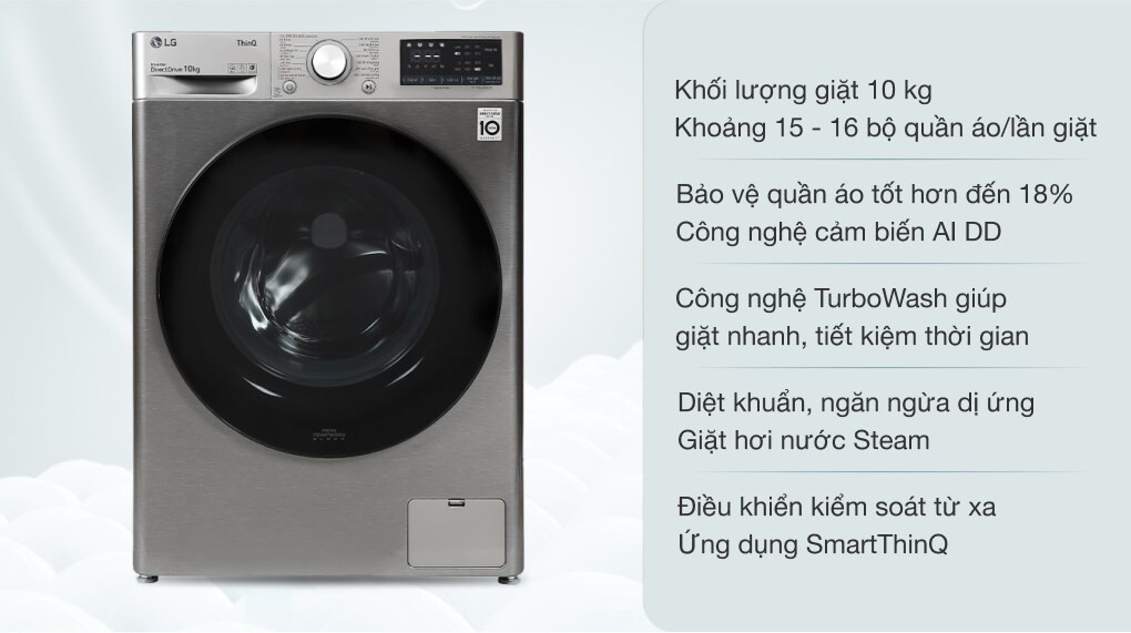 Máy giặt LG AI DD Inverter 10 kg FV1410S4P tích hợp nhiều tính năng và công nghệ nổi bật