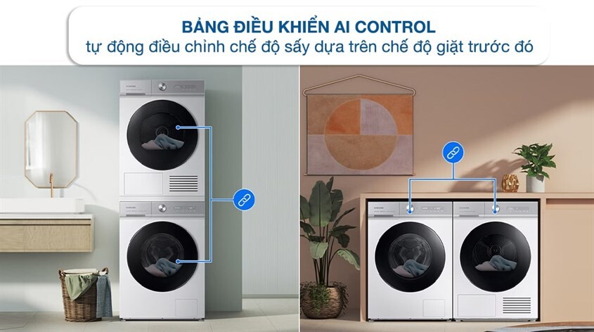 Bảng điều khiển AI Control trên máy sấy Samsung