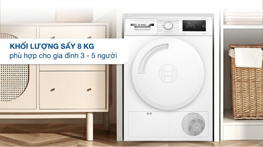Khối Lượng Sấy Máy Sấy Quần Áo Bosch Phù Hợp Nhiều Gia Đình