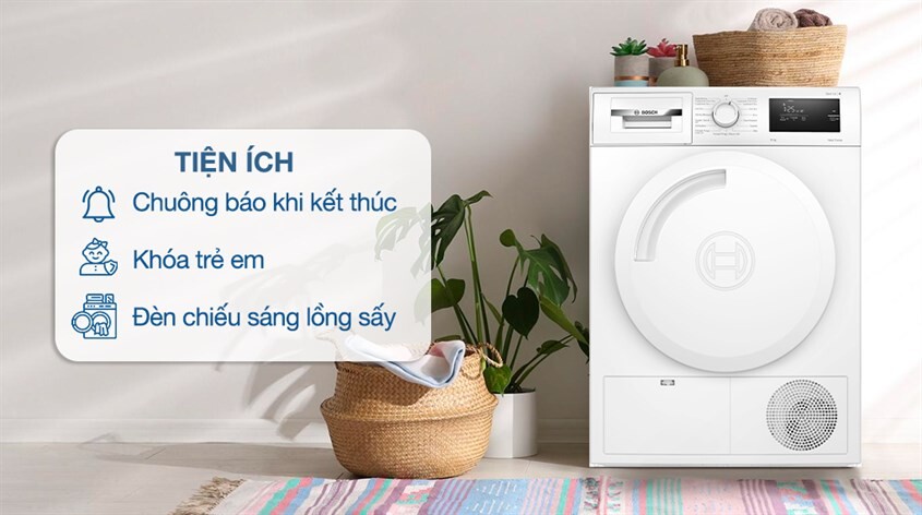Tiện Ích Thông Minh Trên Máy Sấy Quần Áo Bosch